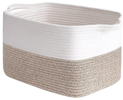 MEETOZ Woven Storage Basket, Cotton Rope Storage Basket with Handle, Square Shelf Baskets for Toys, Books, Shoes, Decorative Baskets for Living Room Bedroom Bathroom Organisation, 33x28x24cm (Brown)