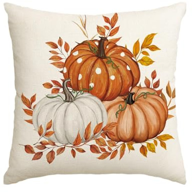 Artoid Mode Orange Pumpkins Maple Leaves Autumn Cushion Cover, 45x45 cm Fall Decorative Pillow Case Cover Sofa Living Room Outdoor Decor