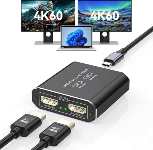 JCYMELE Dual 4K@60Hz Extended Display USB C to Dual HDMI Adapter for 2 Monitors Type C Port to HDMI Splitter 1 in 2 out for Laptops MacBook Pro Air