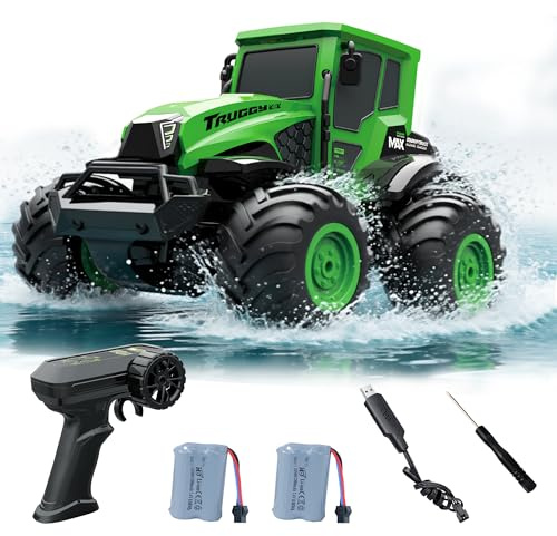 Coche Teledirigido Niños 1:14 Anfibio, 4WD Todo Terreno Agua y Tierra, RC Stunt Car Impermeable 2.4GHz, 360° Rotación 15km/h, 2 Baterías 1200mAh 90Min, Juguete Niño Niña 6+ Regalo Navidad Cumpleaños