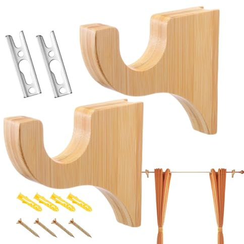 Titulares De Barra De La Barra De Madera - Soportes De Barra De Drapeado De 2 Piezas De Soporte De Hardware De Ventana, Ganchos De, Pared De Techo, Armario De Ducha, Cuarto De Baño, Hardware