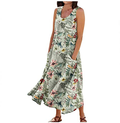 MOKBAY Vestiti Estivi Donna Girocollo Senza Maniche Larghi Mare Casual Abito Estivo Donna Boho Spiaggia Semplice Corto Dress