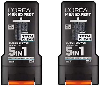 L'OREAL - Gel douche - Men Expert Total Clean Carbone Action 5en1 - Lot de 2x300ml