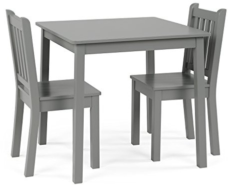 Humble Crew Kids Wooden Table and 2 Chairs Set, Grey - Square Kids Table and Chair Set for Toddlers and Children for Arts, Crafts, and Snack Time - Sturdy, Durable Toddler Activity Table