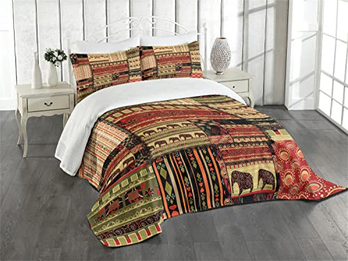 ABAKUHAUS afrikanisch Tagesdecke Set, Patchwork Stil Asiatische, Set mit Kissenbezügen Romantischer Stil, für Doppelbetten 220 x 220 cm, Rot-grün-schwarz