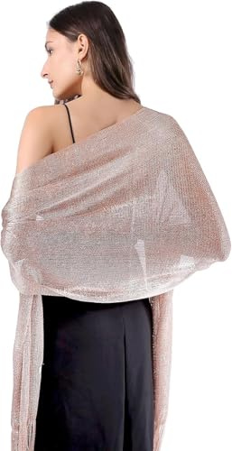 DiaryLook Womens Evening Wrap Stole Shawl for Dresses Sparkling Metallic Shawls for Wedding, Parties, Bridesmaid, Prom Scarf,Rose Gold