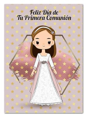 Antracita Tarjeta Comunión Niña Kawaii 15x23cm