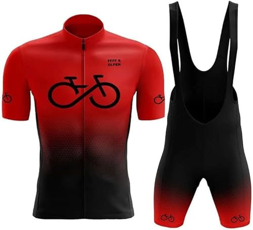 FFFF & OLFEH Herren Radtrikot Set Fahrrad Kurzarm Set mit 9D gepolsterten Trägerhosen MTB Rennrad Fahrradtrikot Fahrrad Shirts Bib Atmungsaktiv Schnell Trocknend für Radfahren MTB Jogging (Rot C,XL)