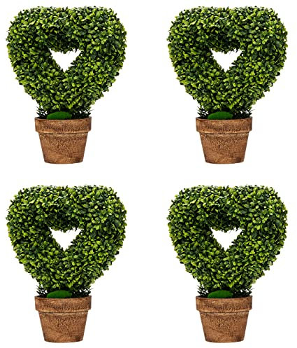 GOPLUS 4er Set künstliche Buchsbäume, Künstliche Grünpflanzen klein mit realistischen Blättern, Zimmerpflanze, grün (Herzform)