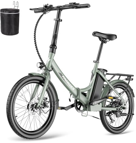 Fafrees Bicicleta eléctrica F20 Light, 20 Bicicleta Urbana Eléctrica Plegable, Motor 250W, Batería Extraíble 36V 16.75AH, Alcance 60-120 km, Unisex Adulto E-Bike (Cesta 12L, Verde)