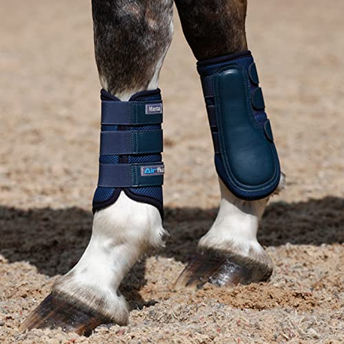 Masta Air-Flux Horse Brushing Boots - Training Neoprene Protective Wrap Boot for Horses with 3D AirMesh - Soft & Comfort Extremely Lightweight Legs Protectors - Set of 2 - Navy Blue, Size Pony