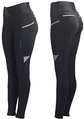 Riding Tights Horse Riding Ladies Women Silicone Full Seat With Phone Pockets Jodhpurs Horse Riding/Gym/Yoga Leggings Tights Breeches (as8, waist, numeric_28, regular, regular, BLACK/GREY, Skinny)