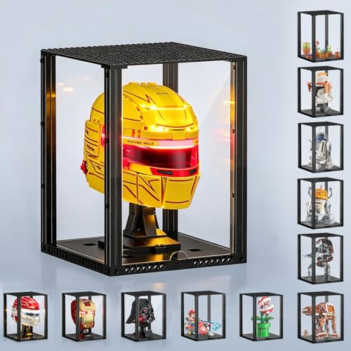 BRIKSMAX Caja expositora de acrílico para Cascos Lego coleccionables, Vitrina Transparente montada con Cubierta Antipolvo, con cartón Impreso (7,7 x 7,7 x 10 Pulgadas)