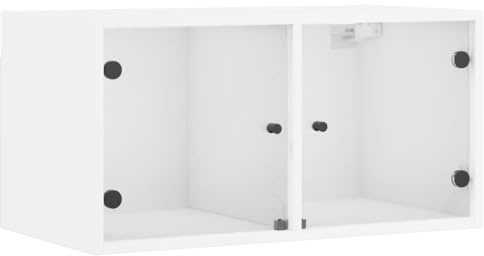 vidaXL Mueble de Pared con Puertas de Vidrio Blanco 68,5x37x35 cm, Mueble de Almacenamiento, Mueble de Pared para TV, Mueble Colgante