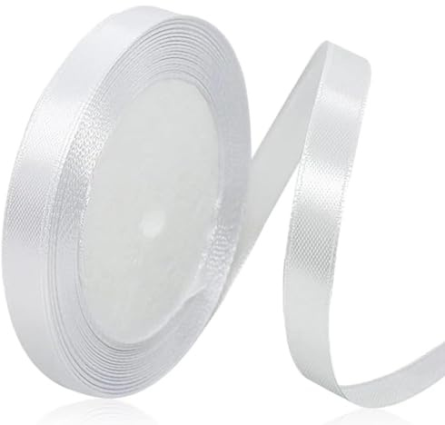 Presentband vit 10 mm bred, 23 meter satinband vitt tyg band konsthantverk, kransar, bröllopsdekoration, jul, hårbågar, buketter, födelsedag och presentförpackning