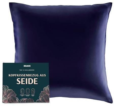 DREAMZIE Seidenkissenbezug 80x80 cm für Haar und Haut, Kissenbezüge Seide 19 Momme (Dunkelblau, 1 Stück)