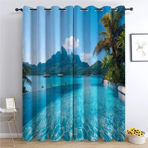 Generico Tende Oscuranti 2 Pezzi Scenario Della Piscina Di Montagna L75 x A166 cm Tende Moderne Soggiorno Camera Da Letto, Tende Termiche Con Anelli, Tenda Oscurante Opaca, Tende Fonoassorbenti