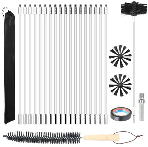 Kaminbürstenstangen-Set, Durchmesser 150mm, Kaminbürste enthält 18 Flexible Stäbe 410mm und 2 Bürstenköpfe, Holzofen, Kaminbürsten-Set, Kamin-Reinigungsstab, Reinigungsbürste, Trockenrohrbürste