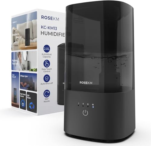 Roeskm Luftbefeuchter für Schlafzimmer, Kühlmist-Luftbefeuchter für zuhause, Pflanzen und Babyzimmer, leiser ultraschallbasiert mit 360°-Düse, automatischer Abschaltung, ohne Filter, schwarz