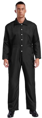 Miutii Herren Arbeitsoverall Mechanisch Jumpsuit Overall mit Druckknöpfe Schutzanzug Maleroverall Werkstatt Handwerker Arbeitskleidung Schwarz S