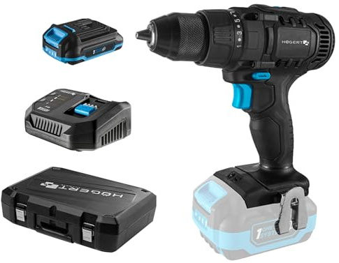 HÖGERT TECHNIK Akku-Bohrschrauber Set 18V, 50 Nm Drehmoment, 2,0 Ah Akku, 4A Ladegerät, Metallgetriebe, LED-Beleuchtung, Auto Lock Bohrfutter, Für Holz & Metall