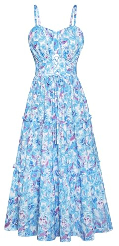 GRACE KARIN Abito Estivo da Donna Abito Floreale Abito con Cinturino A-Line Abito Casual da Spiaggia Abito Midi Boho da Vacanza Abito Casual con Tasche