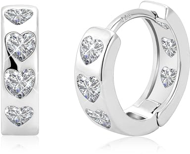 ALEXCRAFT Boucles d'Oreilles Créoles Argent, Créoles Petites Épaisses avec Zircone, Créole en Cartilage avce Cœur, Brillantes, Hypoallergéniques, Argent 925 Post, pour Femme, Filles, Homme
