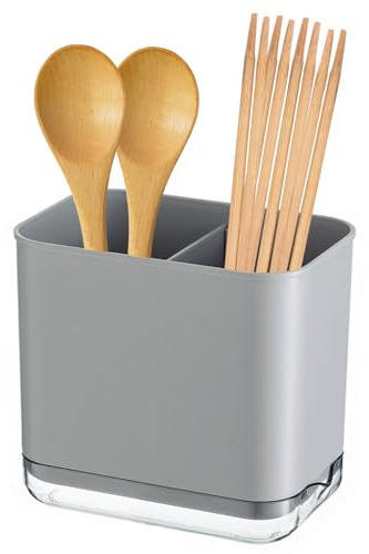 Egouttoir à Couvert, Range Éponges, Fourchette Cuillère Organisateur Rack, Pot Ustensile, Pot a Ustensile de Cuisine, Rangement Compartimenté, Pour Ranger les Couteaux, Fourchettes, Cuillères(Gris)