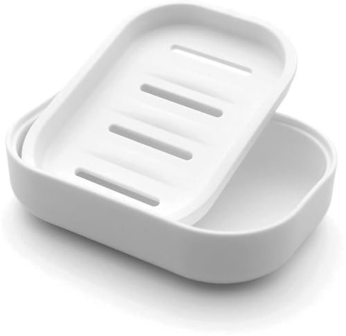 Plastic Soap Dish with Drainage,Soap Dishes Holder for Bathroom Shower，Keep Soap Dry and Easy Cleaning (White)