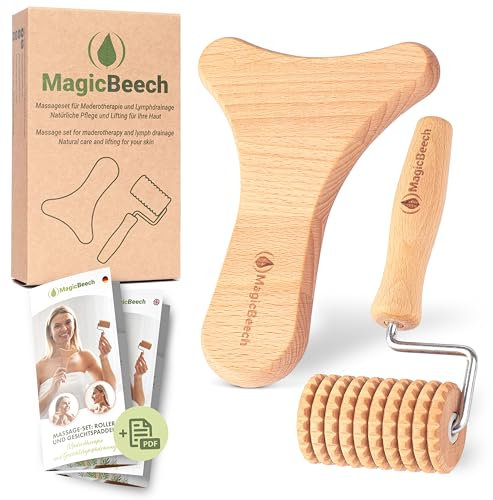 MagicBeech - Gesichtsmassagegerät Set: Madero Massageroller & Gesichtspaddel für entspannende Gesichtsmassage Gesichtsroller & Massage Roller Gesicht für natürliche Pflege, Lifting & Lymphdrainage