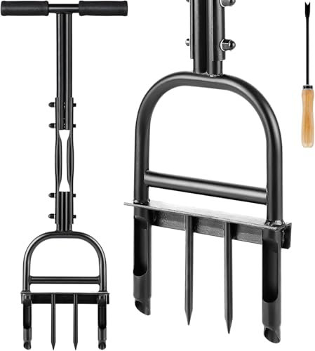 Soontrans - Aireador de césped manual con 2 dientes semiabiertos con ranura hueca y 2 puntas de césped, para la reducción de suelos compactados
