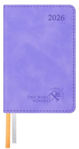 POPRUN Mini Agenda 2026 de Poche Semainier A7 11,5 x 7,5 cm Version Française, Couverture Souple en PU Cuir - Super Petit Weekly Planner, D'Jan 2026 à Déc 2026, Papier 70 g/m², Lilas