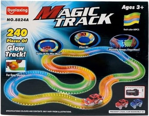 Brille dans l'obscurité - Circuit de course magique - Extensible 240 - Flexible Magic Track - Voiture
