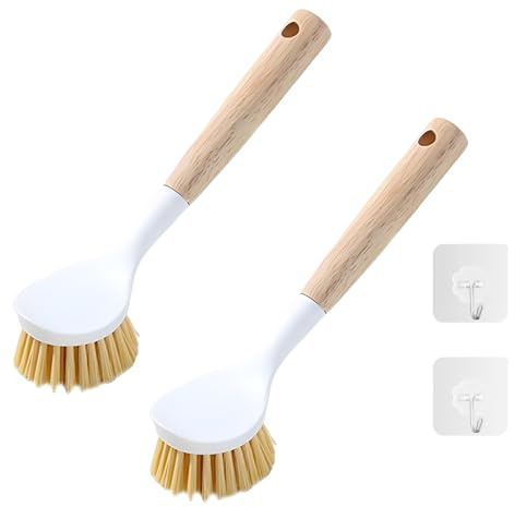 4 PCS Scrubbing Brush with Handle Set, Durable Dish Brushes for Washing Up with Hooks, Washing Up Brushes for Kitchen Suitable Kitchen Cleaning Dishwashing