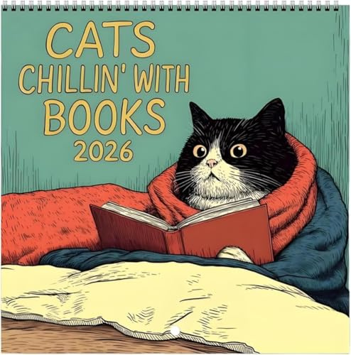 Cats Chilling With Books Calendar 2026, Funny Reading Cat Calendar,Reading Cat Calendar,Creative Family Planning Reminder for Home