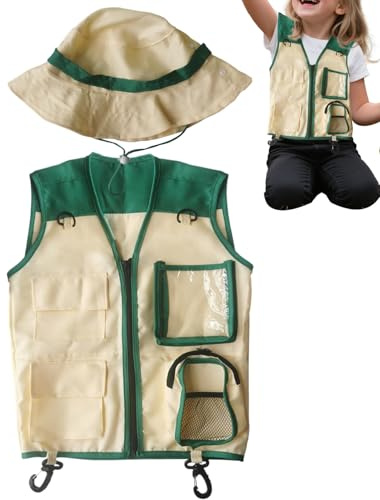 qokeeu Explorer Vest for Children, Outdoor and Camping Equipment, Explorer Equipment Vest with for Camping, Hiking, Jungle, Safari, Garden, Zoo, Adventure