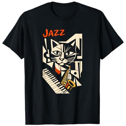 Cool Jazz Cat Saxophone Player Art Abstrait T-Shirt