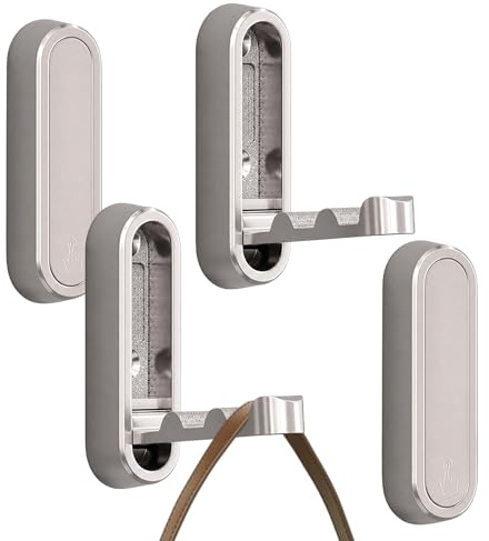 4 PCS Foldable Wall Hook for Hanging, Heavy Duty Zinc Alloy Folding Coat Hooks for Wall, Space Saving Hidden Press Flip Clothes Hanger Silver Invisible Wall Mount Hook for Towels, Bags, Keys and Coats