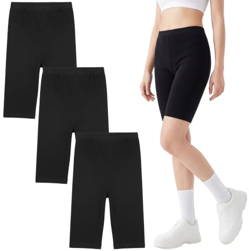 srclo Girls Cycling Shorts 3-Pack for 5-12 Years,Breathable Safety Longer Length Under Dress Shorts, Kids Stretchy Shorts for School PE Dance Daily Casual Wear (UK, Age, 11 Years, 13 Years, Regular)