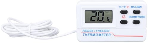 BAFOVY Digital Kyltermometer, ABS Digital Frystermometer, -58°F Till 158°F, ±1°C Noggrannhet, Larmfunktion, Stor Display för Kyl och Frys Inomhus Utomhusbruk