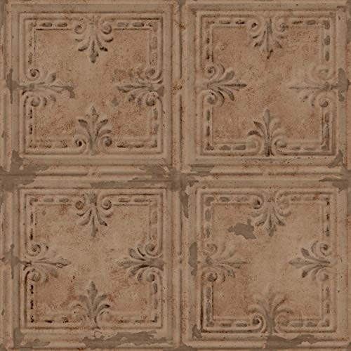 RoomMates RMK11231WP Copper Tin Tile Metallic Accent Peel and Stick Wallpaper