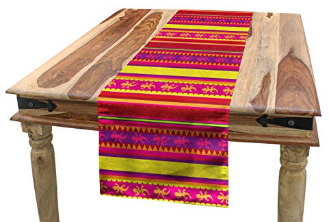 ABAKUHAUS Mexikaner Tischläufer, Vibrant Lizard Folklore, Esszimmer Küche Rechteckiger Dekorativer Tischläufer, 40 x 300 cm, Gelb Magenta