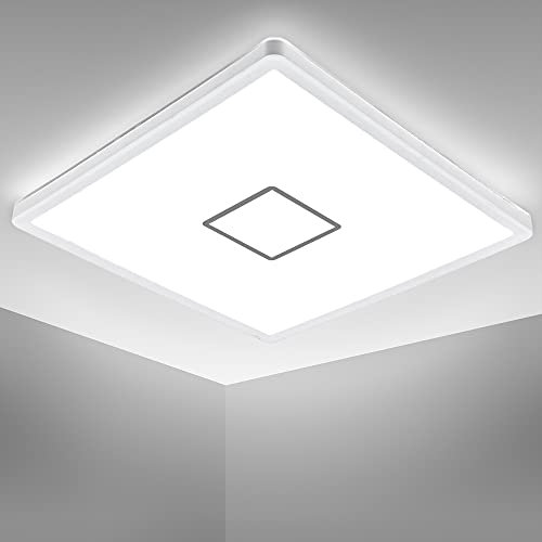 B.K.Licht - LED Deckenlampe mit indirektem Licht, ultraflach, neutralweiße Lichtfarbe, LED Panel, Deckenleuchte, Lampe, Wohnzimmerlampe, Schlafzimmerlampe, Küchenlampe, 29,3x29,3x2,8 cm, Weiß
