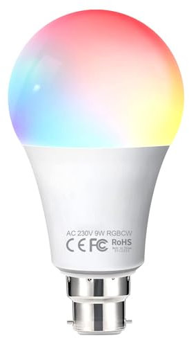 Fitop WiFi Smart Light Bulb B22 Bayonet, Dimmable White and Colour Changing Light Bulb, 9W 806LM=80W RGBCW LED Compatible with Alexa/Google Home/Siri, 2700K-6500K, No Hub Required 1 Pack
