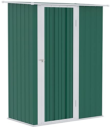 Outsunny Casetta da Giardino 1.07m² in Acciaio Zincato, Capanno Porta Attrezzi con Porta Bloccabile, Tetto Inclinato, 142x86x189 cm, Verde Scuro