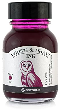 Octopus Write and Draw Ink 397 Pink Owl Waterproof Ink for Writing and Drawing Calligraphy Ink Non-fading Drawing Ink for Fountain Pen Pink 50ml