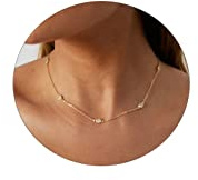 Pancert Danity Collier pour femme plaqué or 14 carats avec chaîne à maillons minuscules à pois, Laiton, plaqué or 14 carats, Pas de gemme