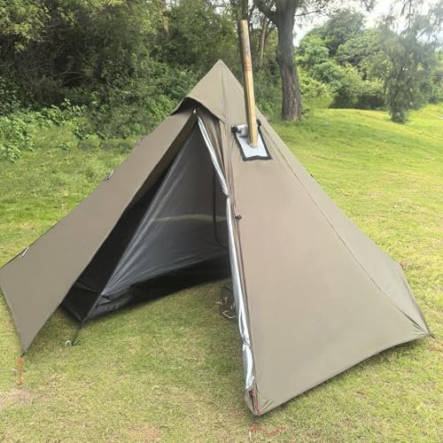 1 Personen Ultraleicht Hot Tent Mit Stove Jack Tipi Zelt Outdoor Camping Firstzelte für Zeltofen Holzofen 4 Jahreszeiten Die Jagd Trekking Pyramidenzelt (Grün)