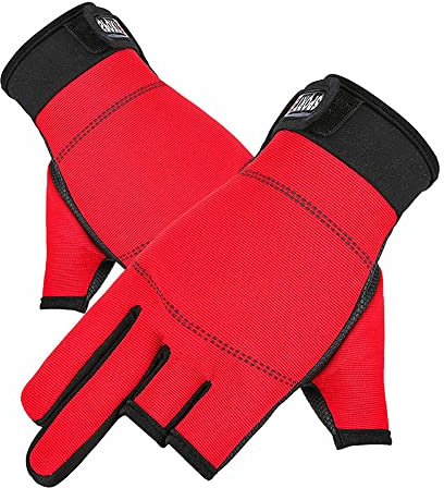 SagaSave Guantes de trabajo mecánicos sin dedos, 3 guantes de ciclismo sin dedos expuestos, guantes antideslizantes unisex para pesca al aire libre, conducción (rojo)