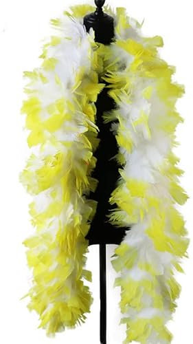 SYSUII Federboa Weihnachtsboa, 200CM Federboa zum Basteln Flauschige Truthahnfedern Federboa DIY Frauen Verkleidung Dekorationen Federstola Federschal für Weihnachten Karneval Theater -Gelb + Weiß